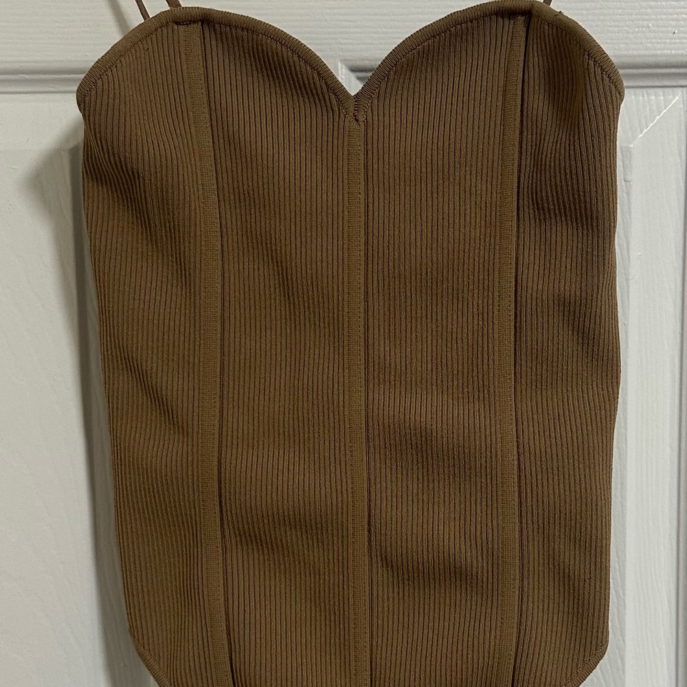 Zara Tan Ribbed Knit Top